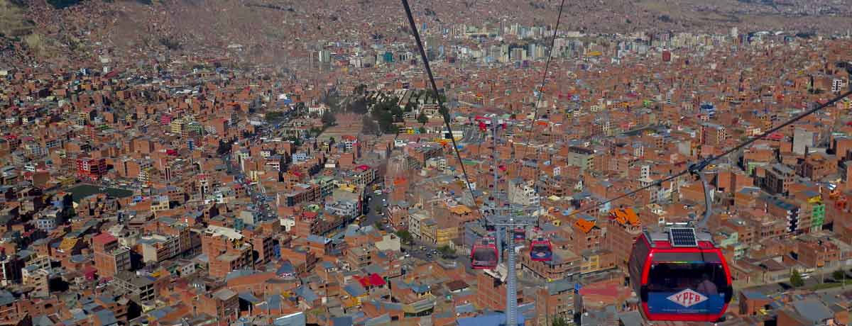 La Paz kabelbaan boven de bruisende stad