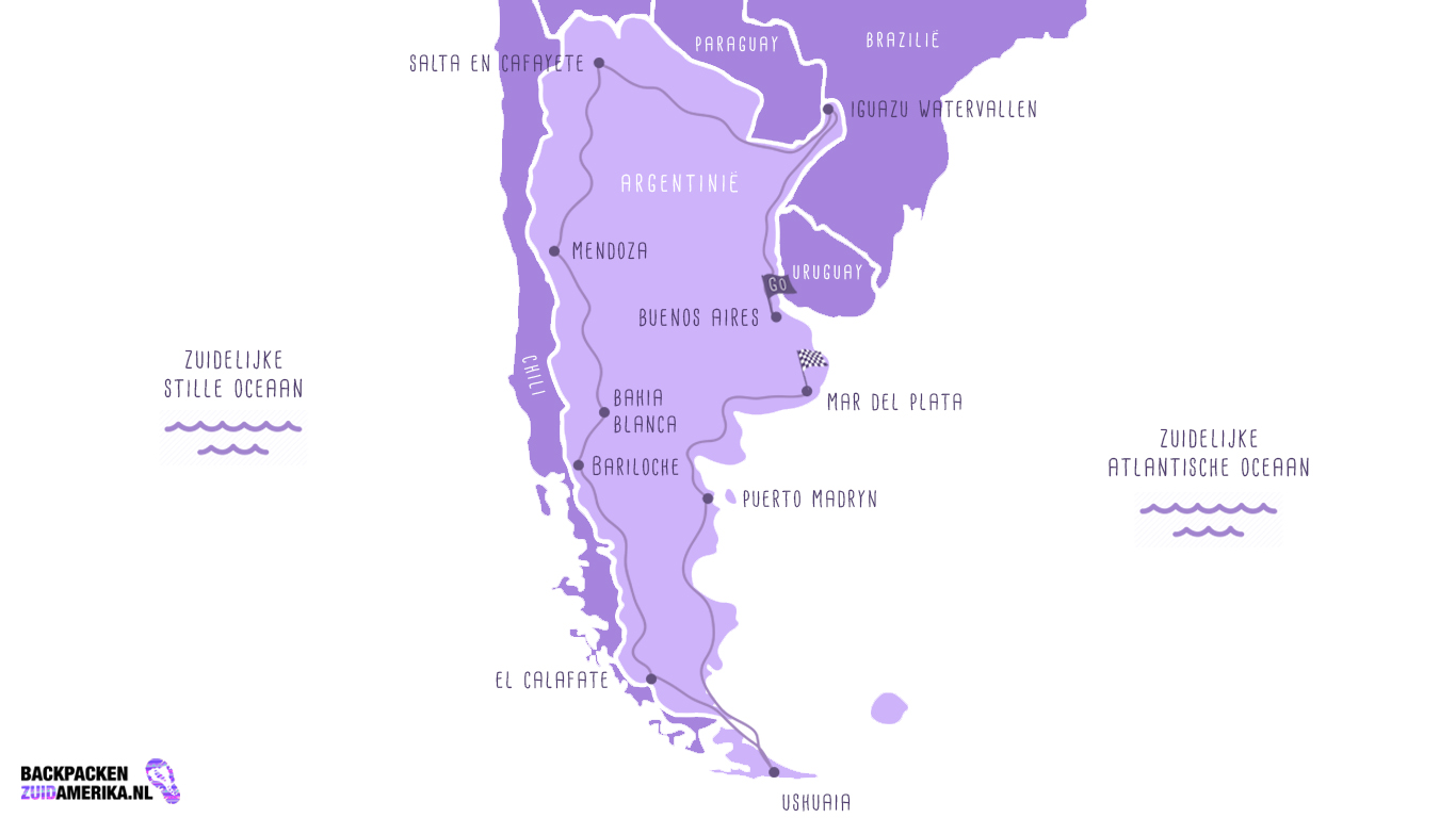 Backpacken Zuid-Amerika kaart van een route door Argentinië