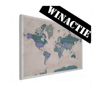 Winactie voor een oud roze wereldkaart op canvas
