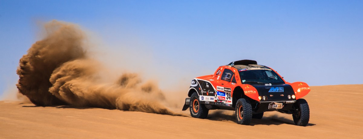 Guillaume Gomez tijdens de Dakar Rally in 2013 in Ica, Peru