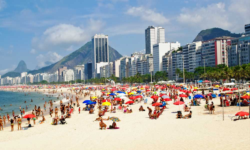 Rio de Janeiro bekendste strand, Copacabana in Brazilië